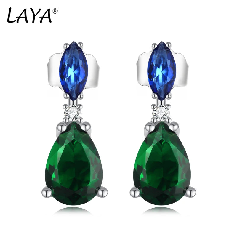 LAYA Stud Earrings Green Crystal Silver 925 Piercing Ear Jewelry