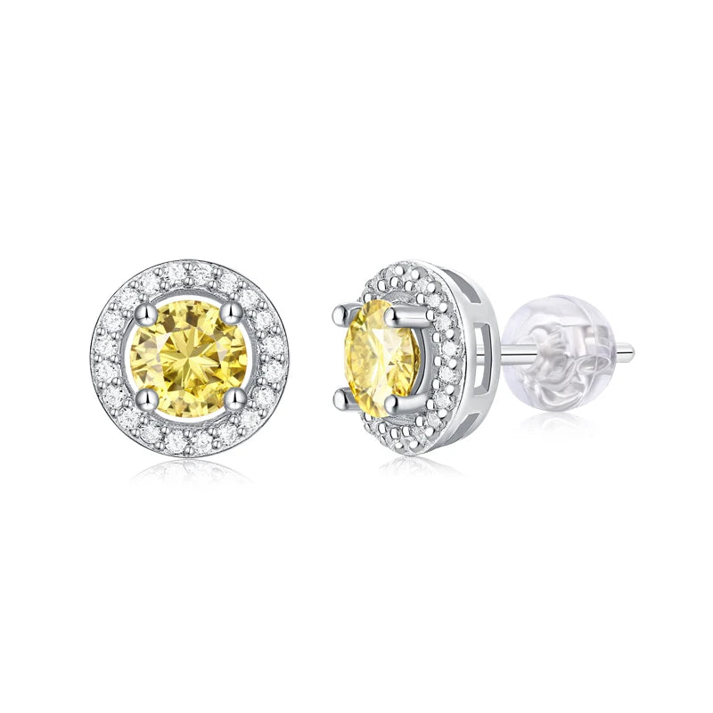 Yellow Moissanite Stud Earrings 925 Sterling Silver Fine Jewelry