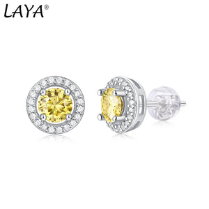 Yellow Moissanite Stud Earrings 925 Sterling Silver Fine Jewelry