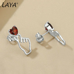 Sterling Silver Garnet Heart Shape Earrings