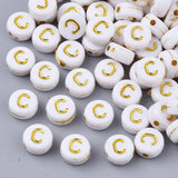 Plating Acrylic Beads Letter A-Z Flat Round DIY Accessories