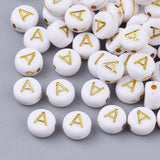 Plating Acrylic Beads Letter A-Z Flat Round DIY Accessories