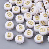 Plating Acrylic Beads Letter A-Z Flat Round DIY Accessories