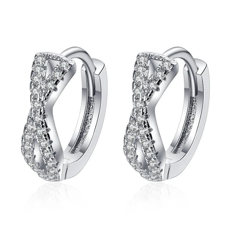 925 Silver Zircon Inlaid Circle Hoop Earrings for Women