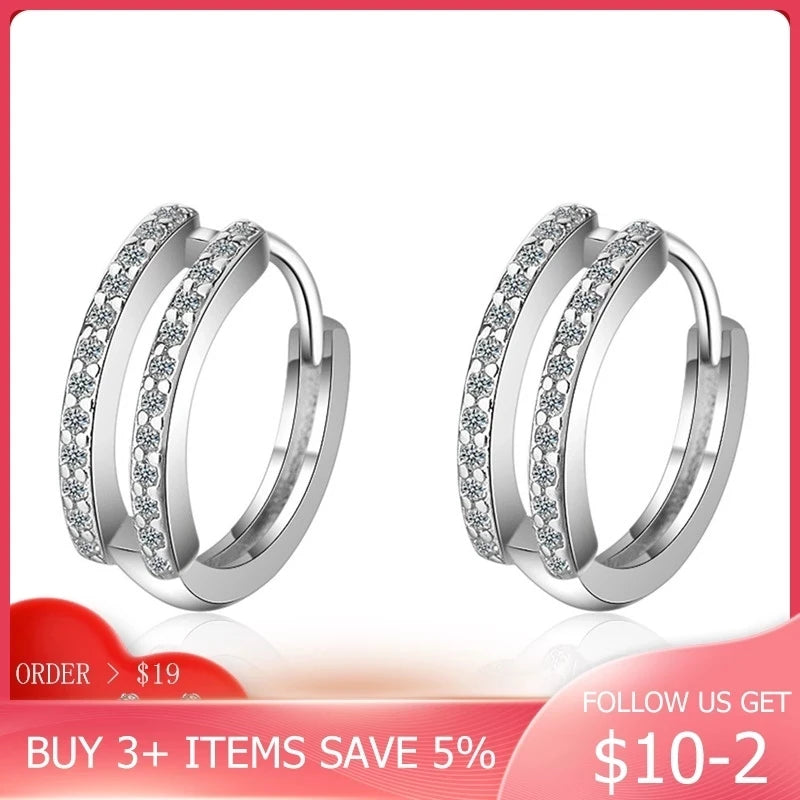 925 Silver Zircon Hoop Earrings Party Jewelry Gift CME419