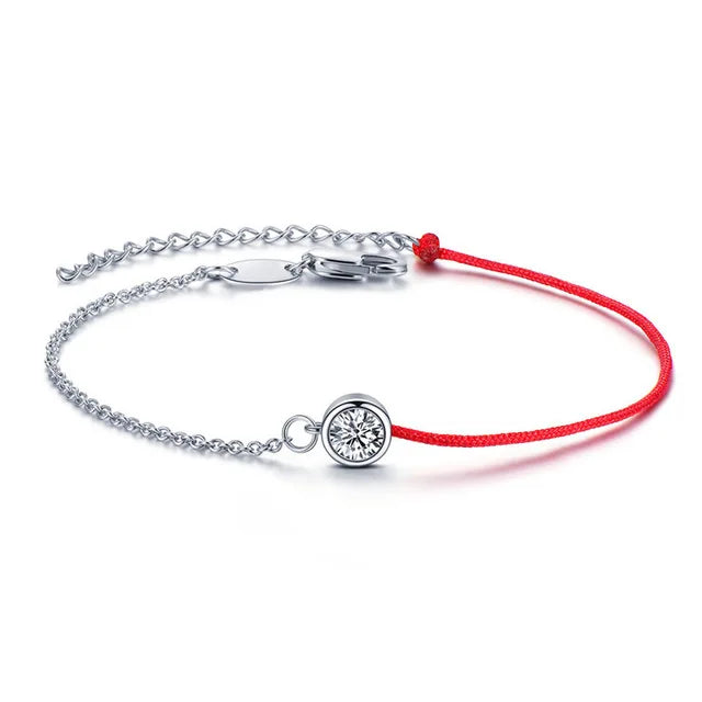 Rose & Silver Red Rope Bracelet - Lucky Jewelry Gift