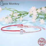 Rose & Silver Red Rope Bracelet - Lucky Jewelry Gift