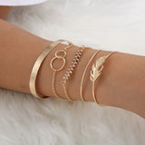 Bohemian Moon Leaf Crystal Opal Bracelet Set for Women Beach Bangle Jewelry