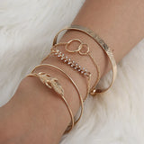 Bohemian Moon Leaf Crystal Opal Bracelet Set for Women Beach Bangle Jewelry