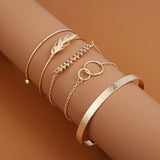 Bohemian Moon Leaf Crystal Opal Bracelet Set for Women Beach Bangle Jewelry