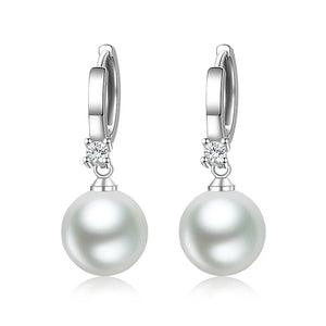 925 Silver Pearl CZ Dangle Earrings Wedding Accessories Gift