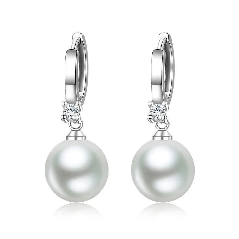 925 Silver Pearl CZ Dangle Earrings Wedding Accessories Gift