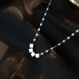 925 Silver Square Tube Chain Necklace Geometric Choker Party Jewelry