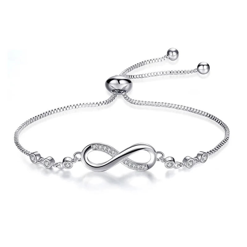 925 Silver Infinity Adjustable Bracelet Women Gift CMB81
