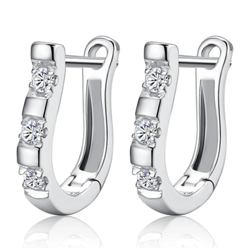 925 Silver Harp Zircon Studs HorseShoe Earrings Women Wedding Gift