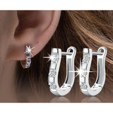 925 Silver Harp Zircon Studs HorseShoe Earrings Women Wedding Gift