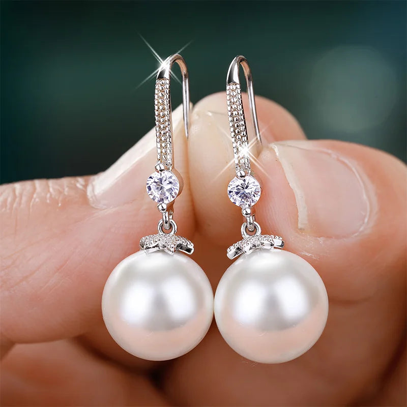 Pearl Dangle Earrings CZ Wedding Accessories