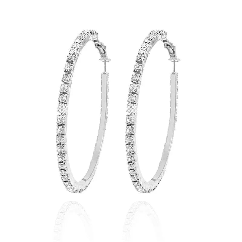 Crystal Oversize Circle Hoop Earrings Geometric Round Brincos Party Jewelry