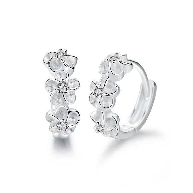 925 Silver Small Flower Round Earrings Female Charm Jewelry