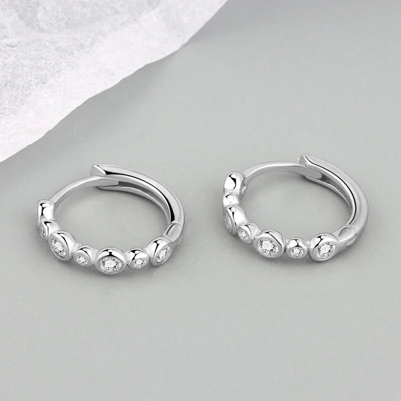 Silver Zircon Hoop Earrings Fine Jewelry Daily Accessories