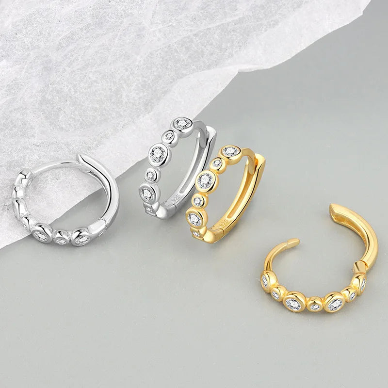 Silver Round Zircon Hoop Earrings For Woman Fine Jewelry