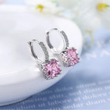 Pink Crystal Dangle 925 Silver Earrings for Women
