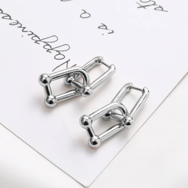 Thick Link U Shape Geometric Brass Drop Earrings for Women
