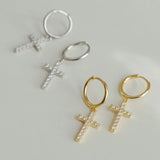 925 Silver Zircon Cross Drop Earrings Women Gift Jewelry