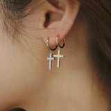 925 Silver Cross Drop Earrings Zircon Women Gift