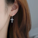 925 Silver Zircon Cross Drop Earrings Women Gift Jewelry