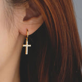 925 Silver Cross Drop Earrings Zircon Women Gift