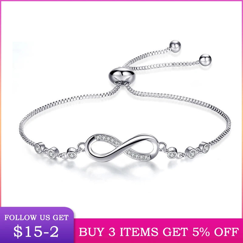 925 Silver Infinity Adjustable Bracelet For Women CMB81