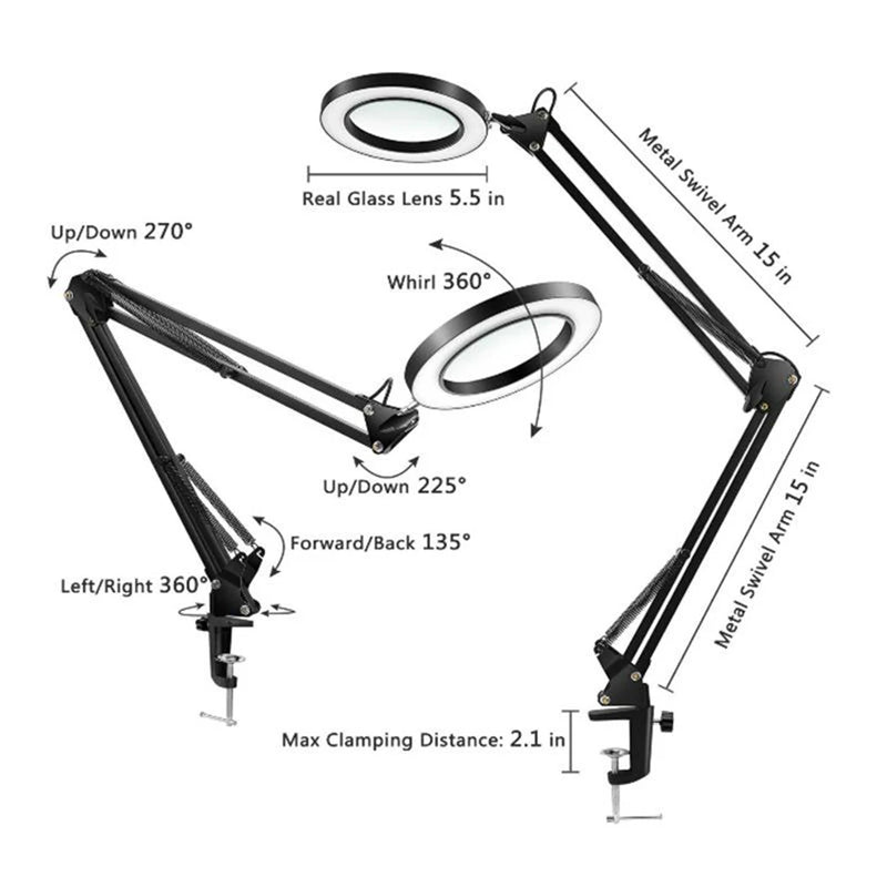LED 5X Magnifier Lamp Eye-Caring Reading Magnifying Lamp