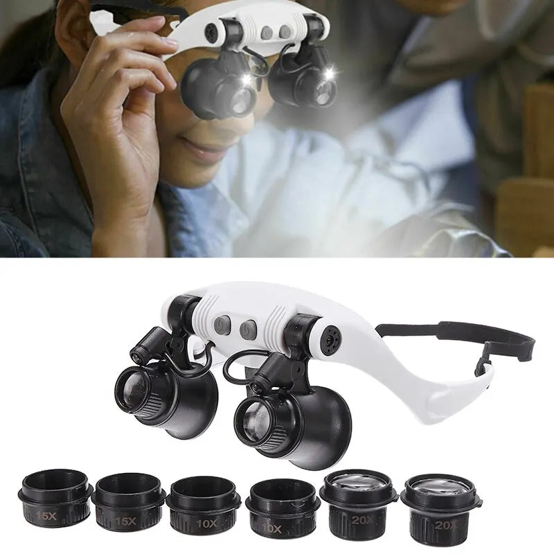 LED Eyewear Magnifier Headband Magnifying Glass Jewelry Watch Repair Magnifier