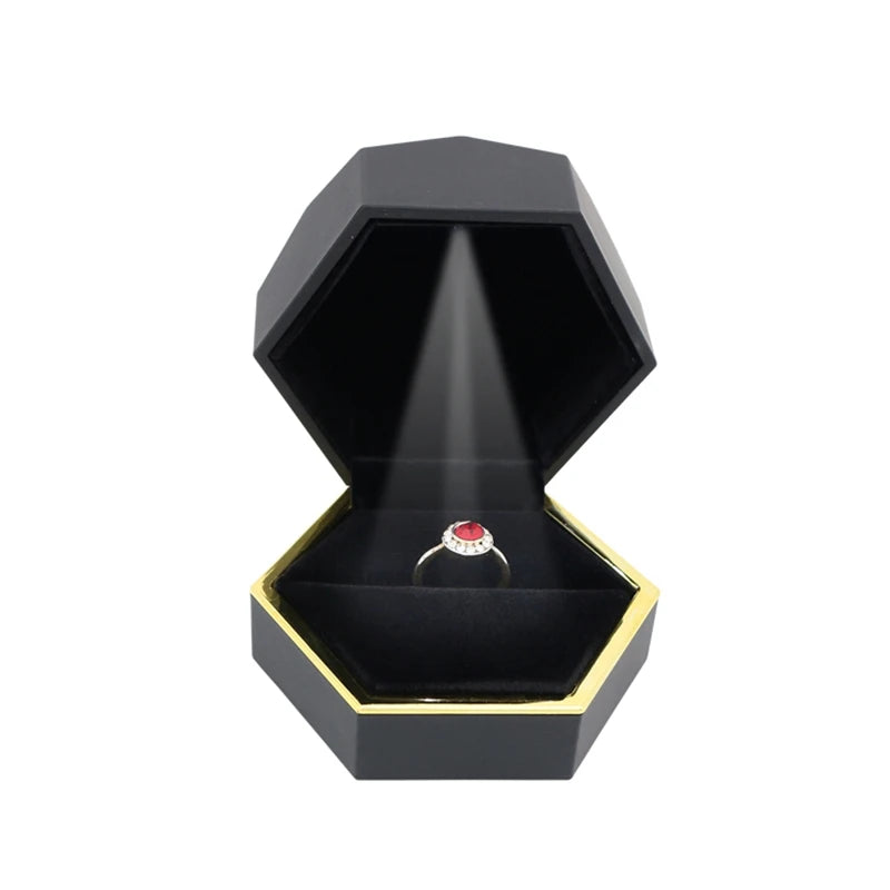 LED Light Ring Box Wedding Jewelry Storage Box Ring Pendant Necklace Storage