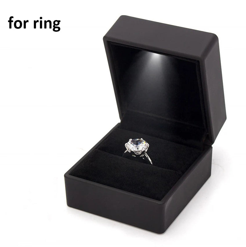 LED Lighted Display Leather Jewelry Box Gift Case Holder