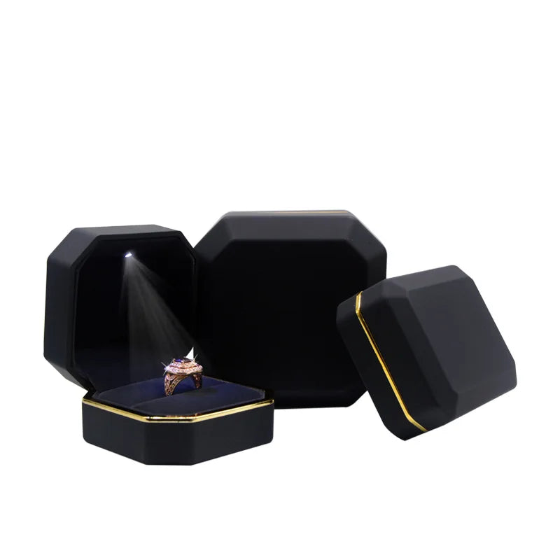 LED Lighted Double Ring Box Wedding Jewellery Gift Case