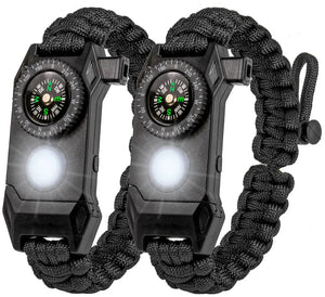 Outdoor Survival Bracelet LED Multi-Tool Whistle Compass