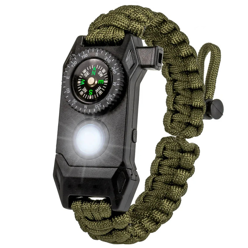 Outdoor Survival Bracelet LED Multi-Tool Whistle Compass