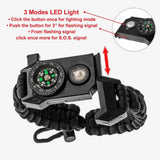 Outdoor Survival Bracelet LED Multi-Tool Whistle Compass