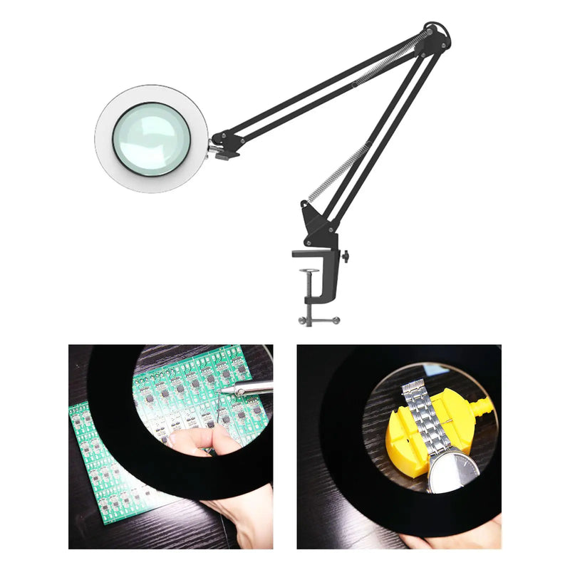 LED Magnifying Lamp with Clamp Swing Arm for Repair