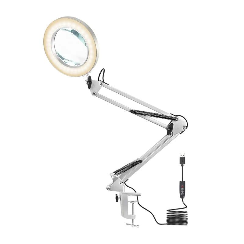 LED Reading Lamp 5X Magnifier Flexible Adjustable Swivel Arm Desk Light