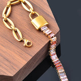 316L Stainless Steel Lock Bracelet For Women with Square Cubic Zirconia