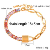 316L Stainless Steel Lock Bracelet For Women with Square Cubic Zirconia
