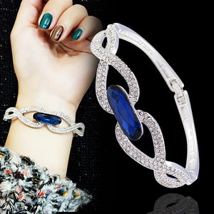 Purple Crystal Rose Bangle Cuff Bracelet for Women