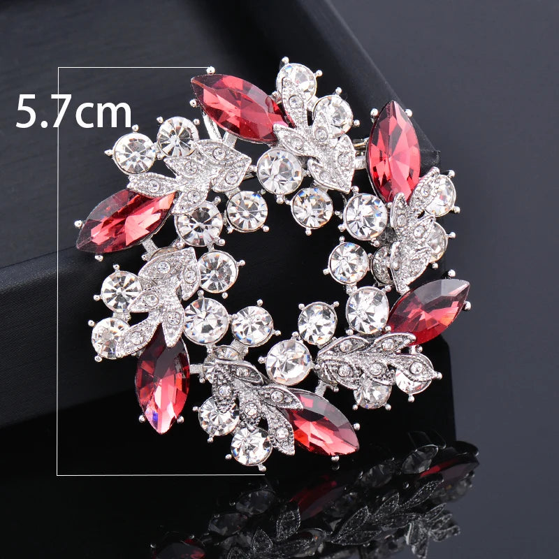 Pink Grey Cubic Zircon Hollow Flower Brooch Pin