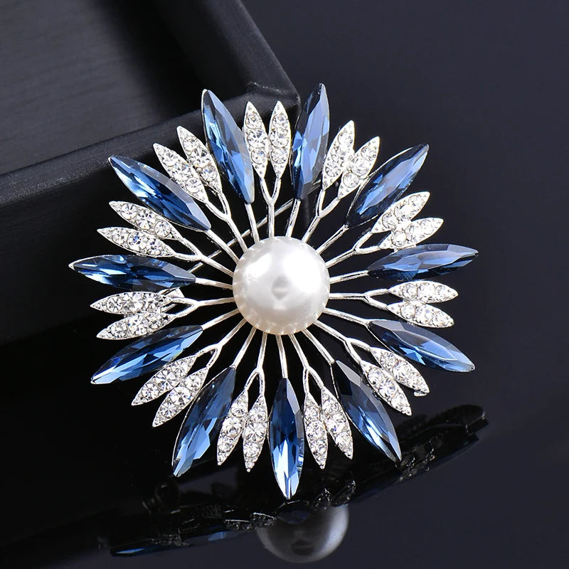 Pink Grey Cubic Zircon Hollow Flower Brooch Pin