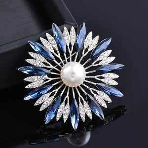 Pink Grey Cubic Zircon Hollow Flower Brooch Pin