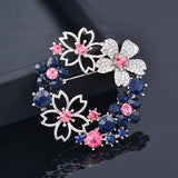 Pink Grey Cubic Zircon Hollow Flower Brooch Pin