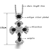 Vintage Big Stones Cross Pendant Necklace Long Chain Women Statement Jewelry